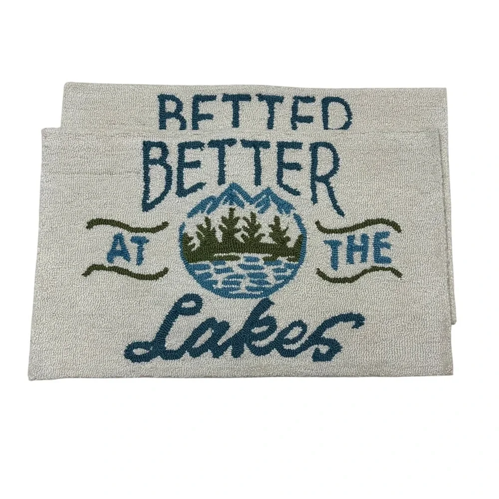 Better at the Lakes Set of 2 Accent Rug Blue‎ Green Cream Rustic Lodge 18x30
